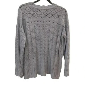 Ces Femme open knit scalloped hem bell sleeve sweater lavender small